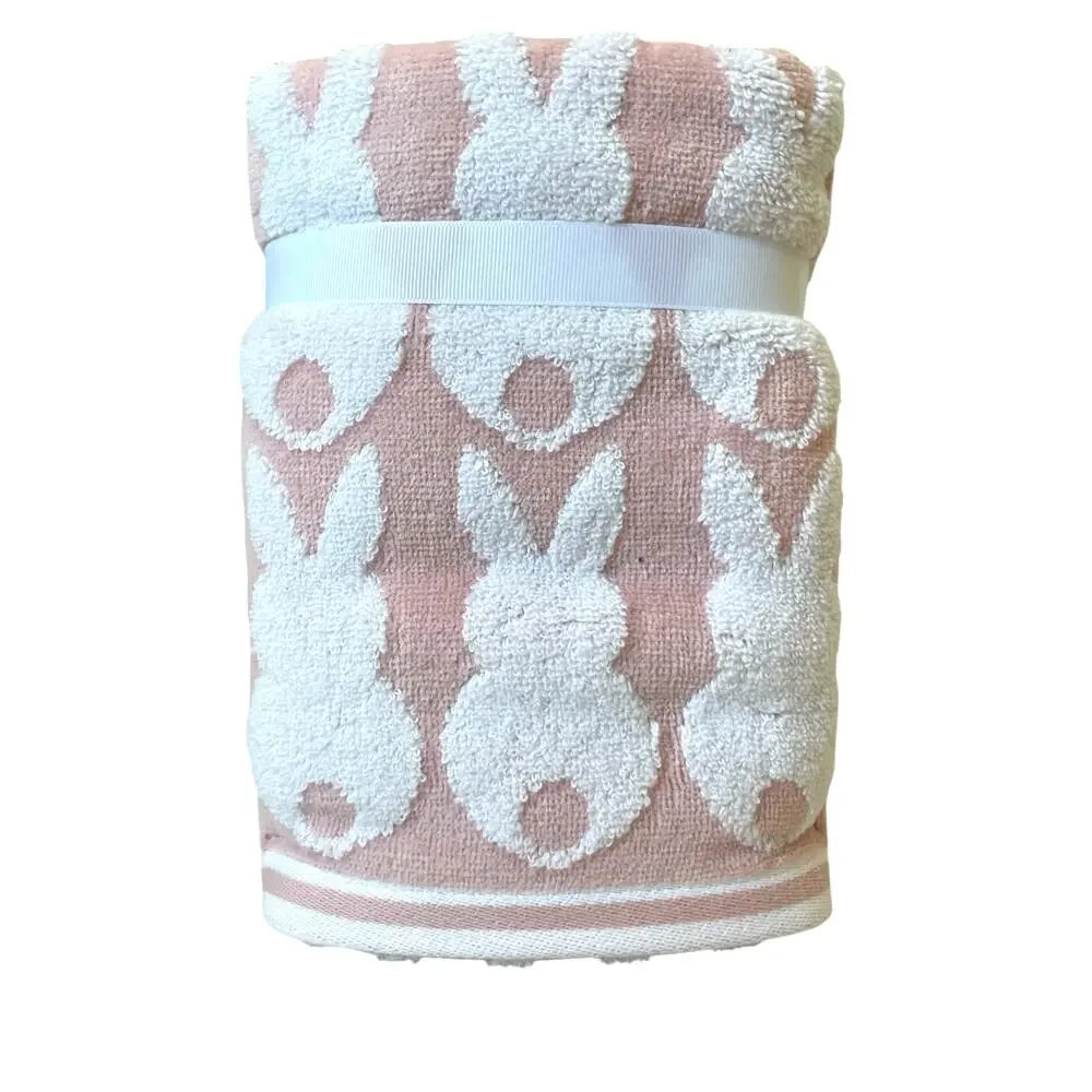 NEW Caro Hand Towels 2pk Pink & White Easter Bunny Rabbit 18x28